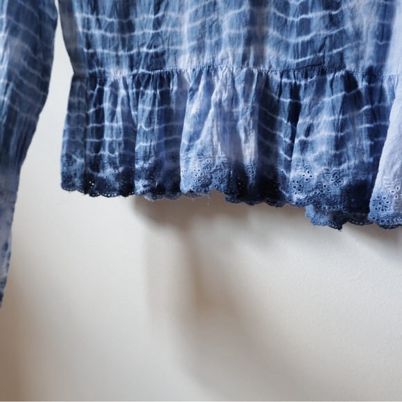 Blue Tie-Dye Women Top cotton free people style long sleeve button up flare - Picture 9 of 9